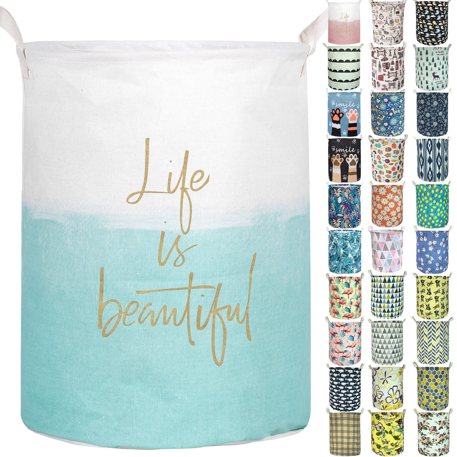 Photo 1 of Aouker Merdes 19.7’’ Waterproof Foldable Laundry Hamper, Dirty Clothes Laundry Basket, Linen Bin Storage Organizer for Toy Collection (Life Blue)