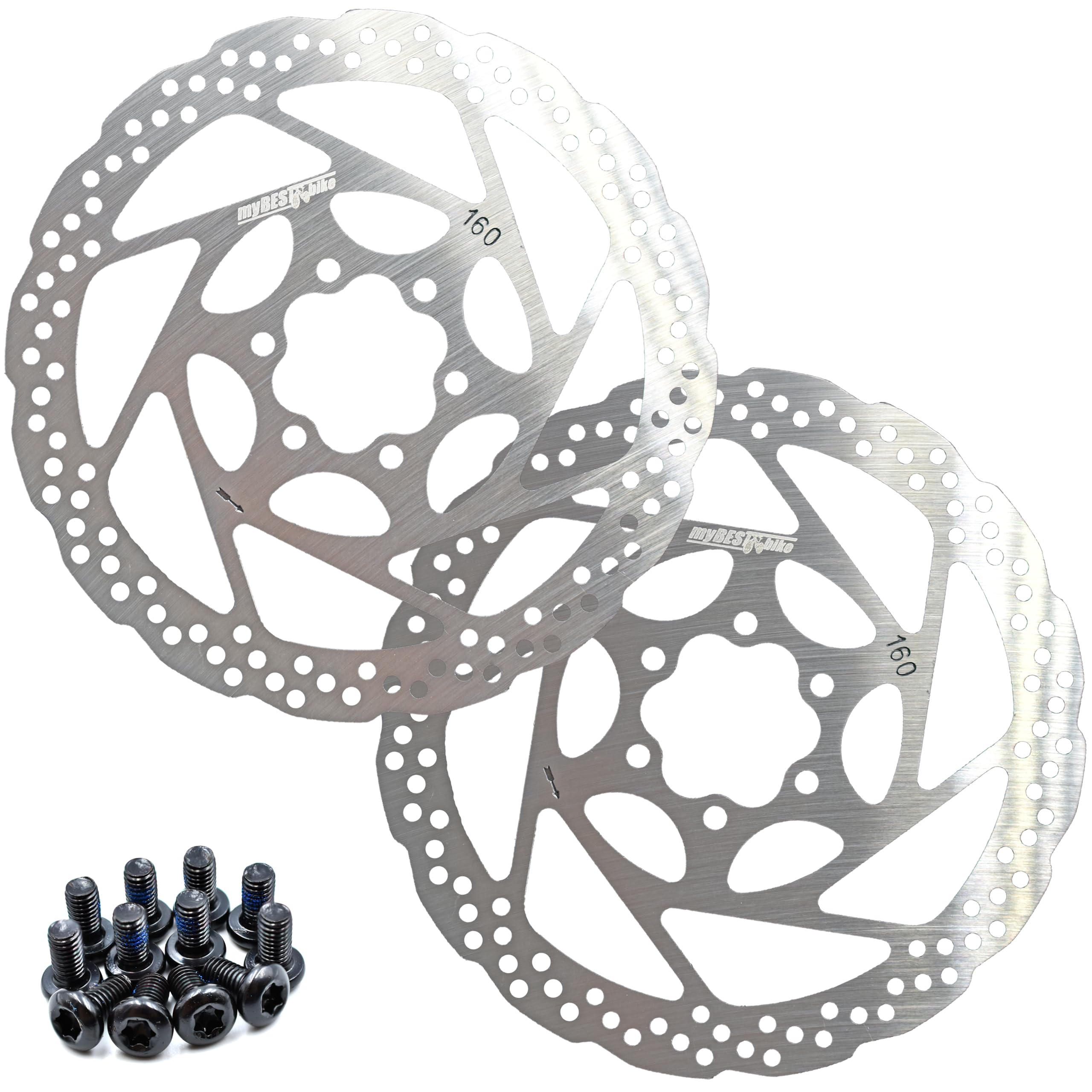 myBESTbike - Brake Rotor Bike Disc 140/160/180mm 2 Pack Stainless Steel Bicycle Rotors With 12 PCS T25 M5x10mm Screws For Bike Mountain Bike MTB BMX