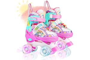 4-Pejiijar Rainbow Unicorn Kids Roller Skates for Girls Toddler Ages 2-4 5-8 8-12,Adjustable Roller Shoes with Luminous Wheels for Birthday Xmas Gifts