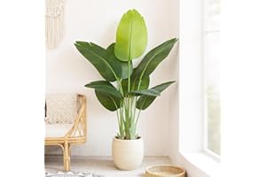 Keeplush Lifelike Bird of Paradise Artificial Plant 4ft Faux Banana Leaf Tree with 9 Trunks for Home Decor - Perfect Indoor S