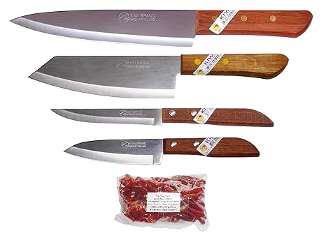 kiwiandkomkom 4 x Kiwi Thai Küchenmesser #288#171#501#503 + 30g Thai Chilli scharf aus dem Isaan Ban Nong Saeng Nord Thailand