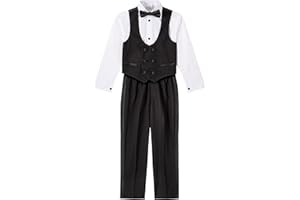 Van Heusen Boys 4-Piece Formal Suit Set, Vest, Pants, Collared Dress Shirt, and Tie