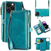 MInCYB for iPhone 14 Pro Wallet Case with Card Holder (12 Card Slots) - PU Leather Case for Women & Men, Wireless Charging, Detachable Magnetic, Crossbody Strap, Shockproof Protective Phone Cover.