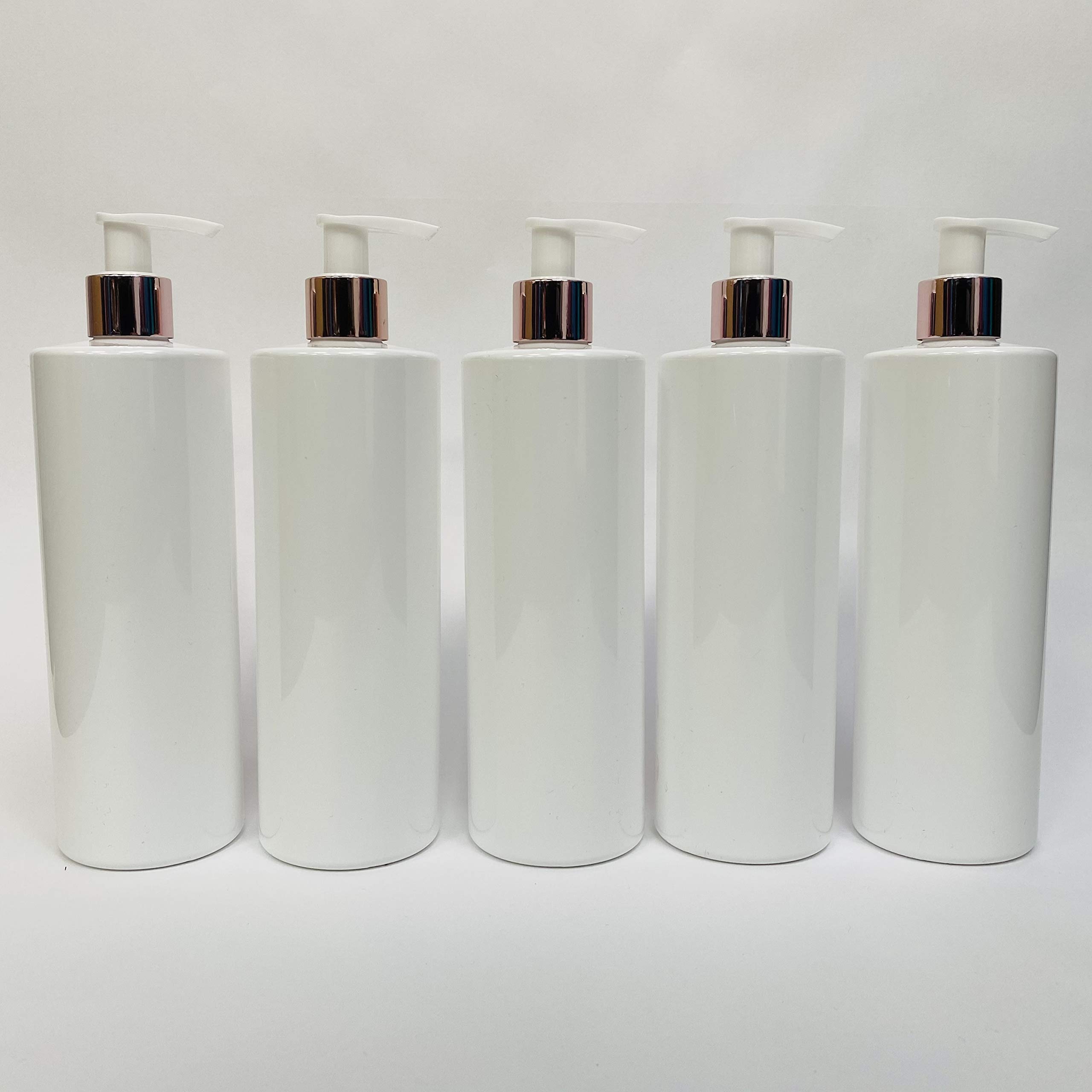 Mrs Hinch Customisable DIY Refillable 500ml PET Plastic Lotion Pump Bottle - White, Rose Gold Lids (10)