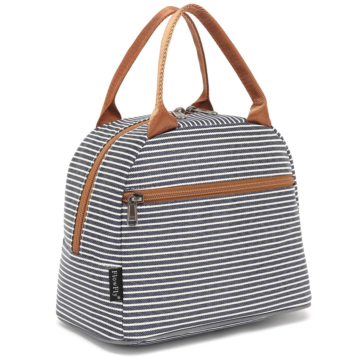 FlowFly Insulated Lunch Cooler Bag - Tote Bag Organizer for Women/Men, White&Black Stripe