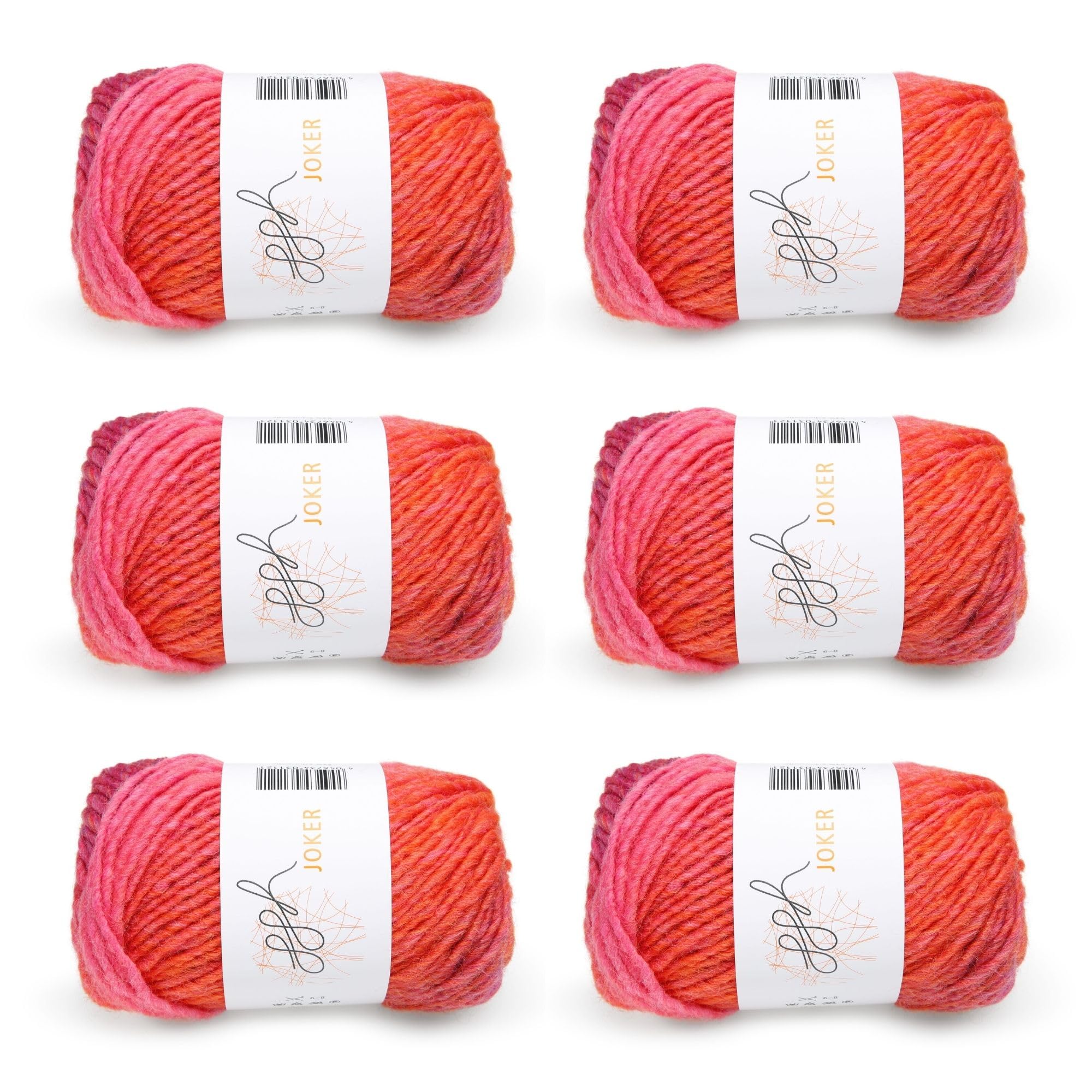 GGH Joker Yarn Box | 6 balls with 50g each (total 300g) | wool with color gradient | Colour 030 - Red-Purple mixed