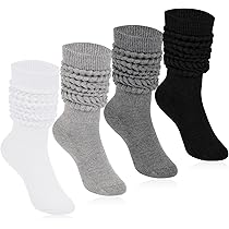 4 Pairs Women Slouch Socks Soft Knee High Scrunch Slouchy Socks Knit Tube Extra Long Socks For Women