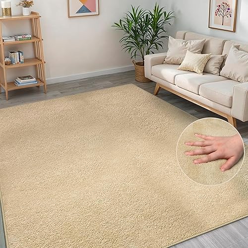 BEIMO Washable Rugs Living Room 60X110CM, Beige Area Rugs for Bedroom Non Sheeding, Large Anti Slip Low Pile Carpet Modern Fluffy Shaggy Rug for Dining Room, Kids Bedroom