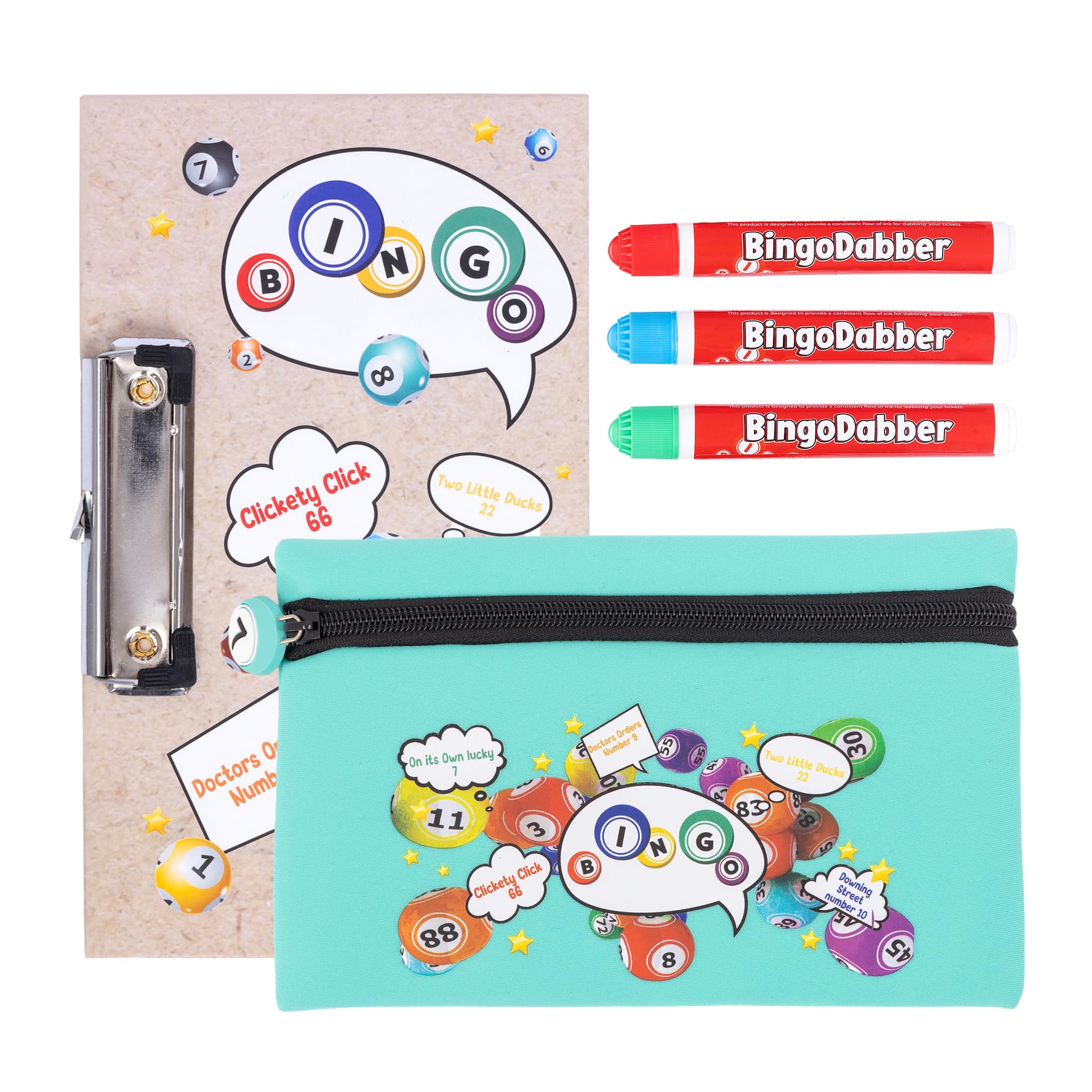 evelay Bingo Dabber Case Holder Gift Set | 3 Bingo Dabbers | 1 Bingo Board with Clip | Storage Bag with Lucky Number Zip Pull | Non-Drip Ink | 6 Colour Options for Bingo Lovers β image 1