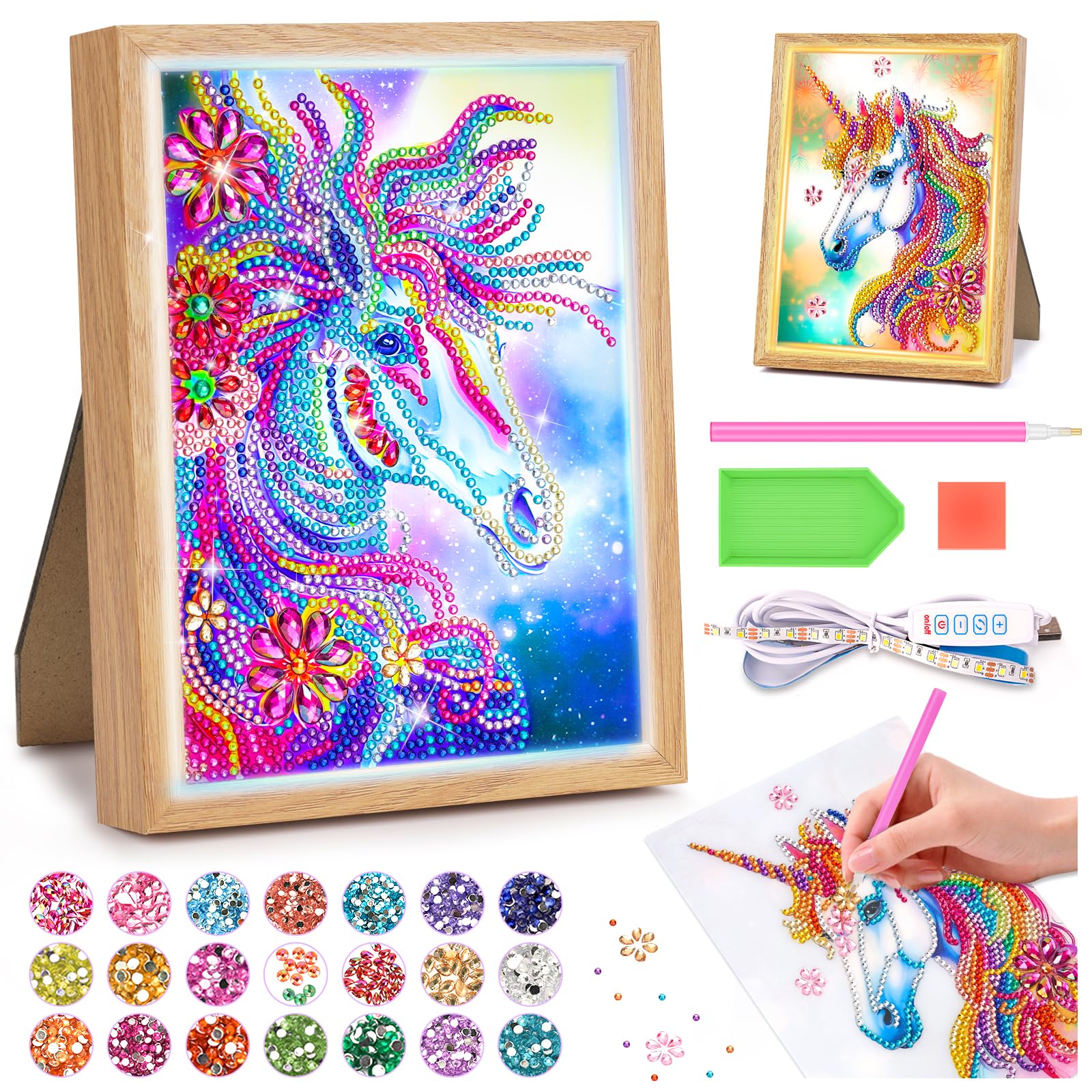 Unicorn Gifts for 6 7 8 9 10 11 12 Year Old Girls, Arts and Crafts for Kids Age 6-12 Diamond Art Set Night Light Toys 5-12 Craft Kits Kids Horse Gifts for Girls Birthday Presents 6-7-8-9-10 Year Old — image 1