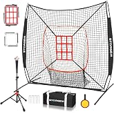 Storgem 6'X6' Baseball Softball Practice Net with Strike Zone &amp; Bow Frame | Baseball Net for Batting Includes Batting Tee, Hitting, Pitching and Fielding, with Carry Bag, Great for Adult Youth