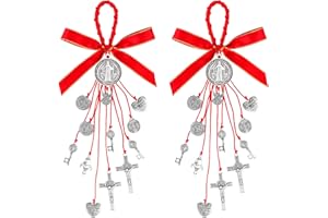ABSONE 2 Pack Saint Benedict Medal Protection Blessing Charm, St Benedict Crucifix, Protection Catholic Charm Amulet with Crucifix for Men Women, Car Rear View Mirror, Home Decor & Religious Gifts