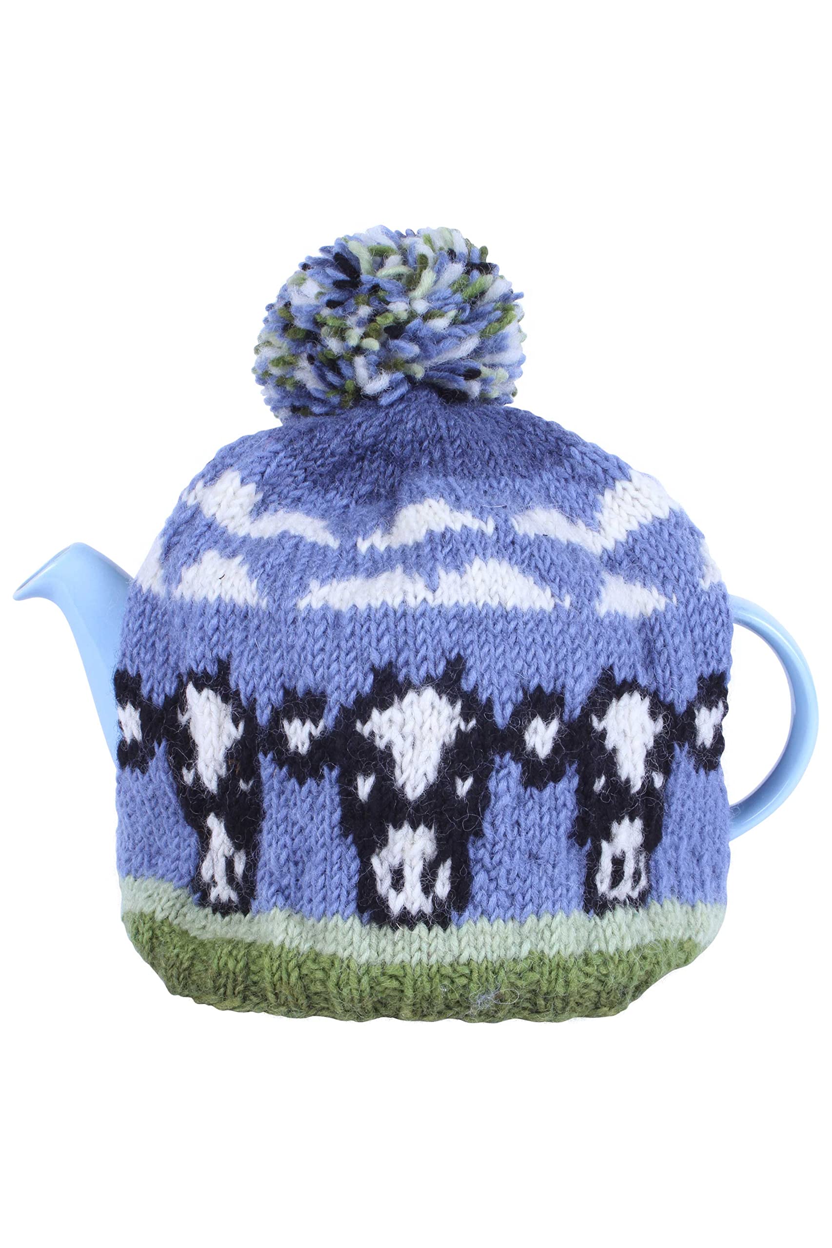 Pachamama Handknitted Medium 4-6 Cup 1.2L Wool Tea Cosy/Teapot Cover - Dairy Cow Pattern Insulated Handmade Fair Trade Multicoloured