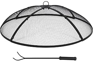 Lineslife Fire Pit Spark Screen, Fire Pit Screen 30 Inch Round with Handle & Poker, Heavy Duty Collapsible Outdoor Fire Pit Mesh Screens, Metal Firepit Lid for Patio Backyard Beach RV Camping, Black