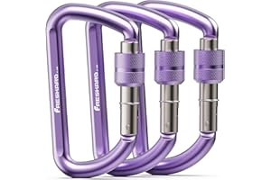 FresKaro 3inches Screw Locking Carabiners, Strong Tensile Strength 12kN/2698lbs, Lightweight, Rust-Free, D Shape Wide Opening Gate, Sturdy and Last Long, Assorted Colors