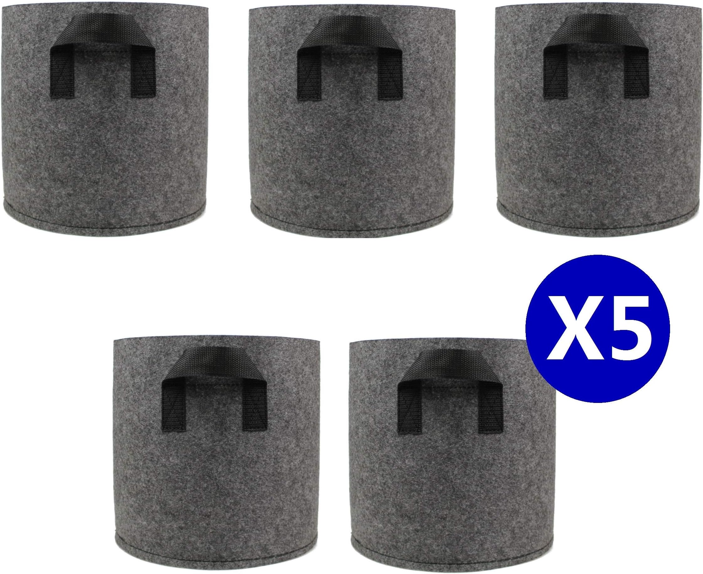 CARRYLAA Plant Bags Heavy Duty Thickened Nonwoven Grow Bags Aeration Fabric Garden Pots Container with Handles Straps for Flowers Vegetables 3 Gallon GREY 5PCS