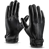 OZERO Mens Winter Gloves Nappa Leather Warm Wool Touchscreen Dress Glove - Thermal Gifts for Dad or Husband