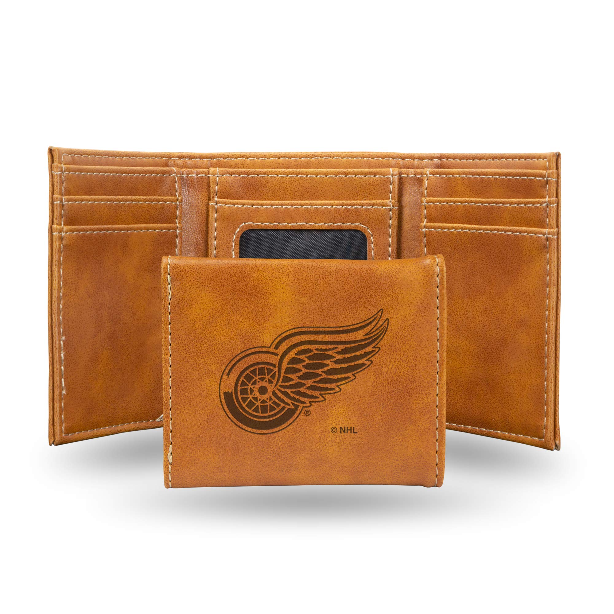Rico Industries Laser Engraved Trifold Wallet, Detroit Red Wings, 3.25 x 4-inches, Brown