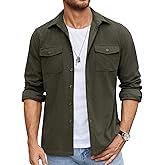 COOFANDY Men's Button Down Waffle Shirt Jacket Casual Long Sleeve Shacket Lightweight Overshirts with Flap Pockets