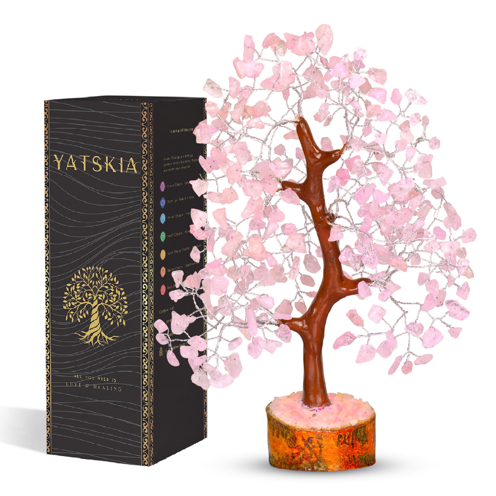 Rose Quartz Crystal Tree - Bonsai Tree of Life - Pink Room Decor - Spiritual Decor - Desk Decorations for Women Office - Gemstones and Crystals - Stones and Crystals - Money Tree - Good Luck Charms