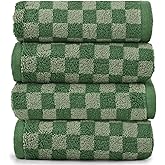 Jacquotha Soft Hand Towels 4 Pack, Green Checkered Face Towel Set for Bathroom, Quick Dry Decorative Kitchen Towels 13x29 Inches