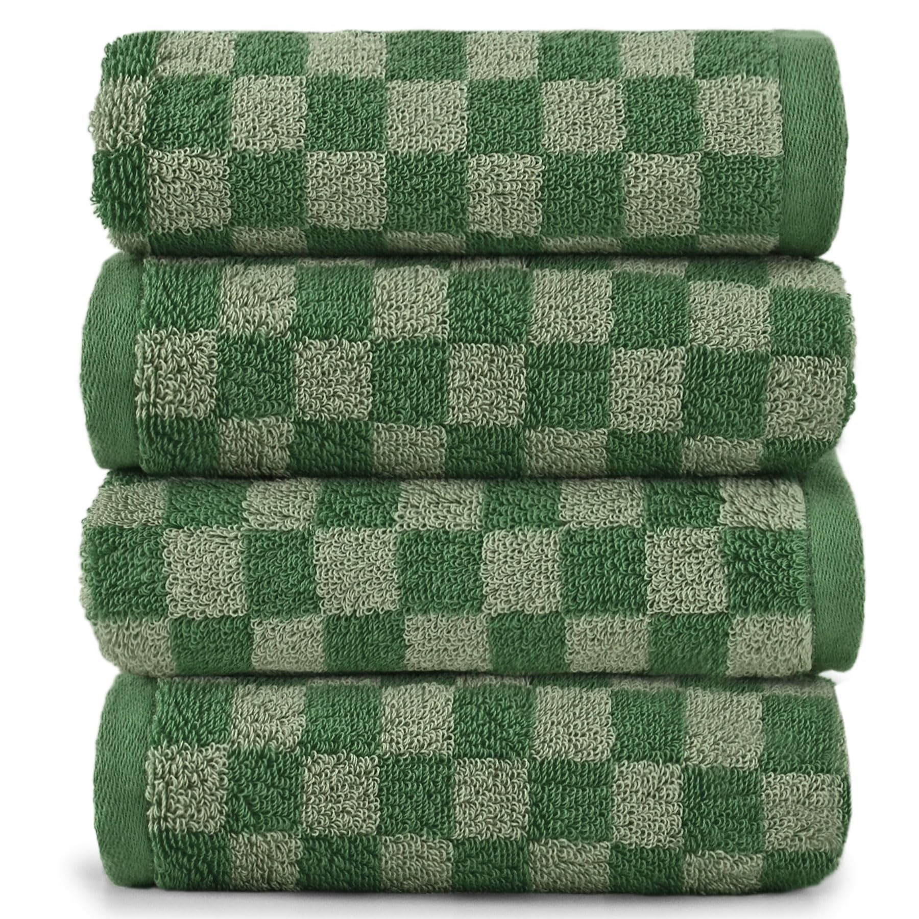 Jacquotha Soft Hand Towels 4 Pack, Green Checkered Face Towel Set for Bathroom Kitchen, Decorative Quick Dry Towel 13x29 Inches