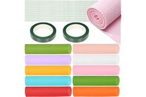 Rustark 62Pcs 10 Colors Crepe Paper Rolls DIY Kit Crepe Paper Sheets Flower Wrapping Papers Crepe Paper Streamer Includes Gre
