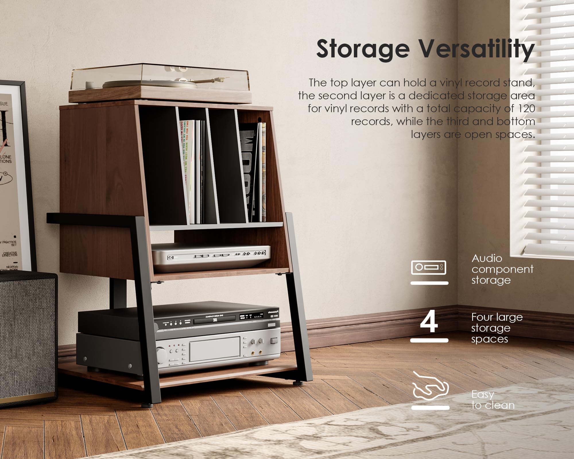 FITUEYES DESIGN Plattenspieler Tisch Hifi Rack Für Plattenspieler Schallplatten Kompaktanlage Plattenspieler Regal Modern elegant Eiffel Serie 3