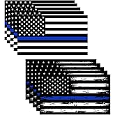 GRITKULTURE 5.1 Inch X 3 Inch Thin Blue Line US Flag Decal Stickers Pack of 10 for Trucks Cars American Flag Black American Flag Back The Blue Decals Car Bumper