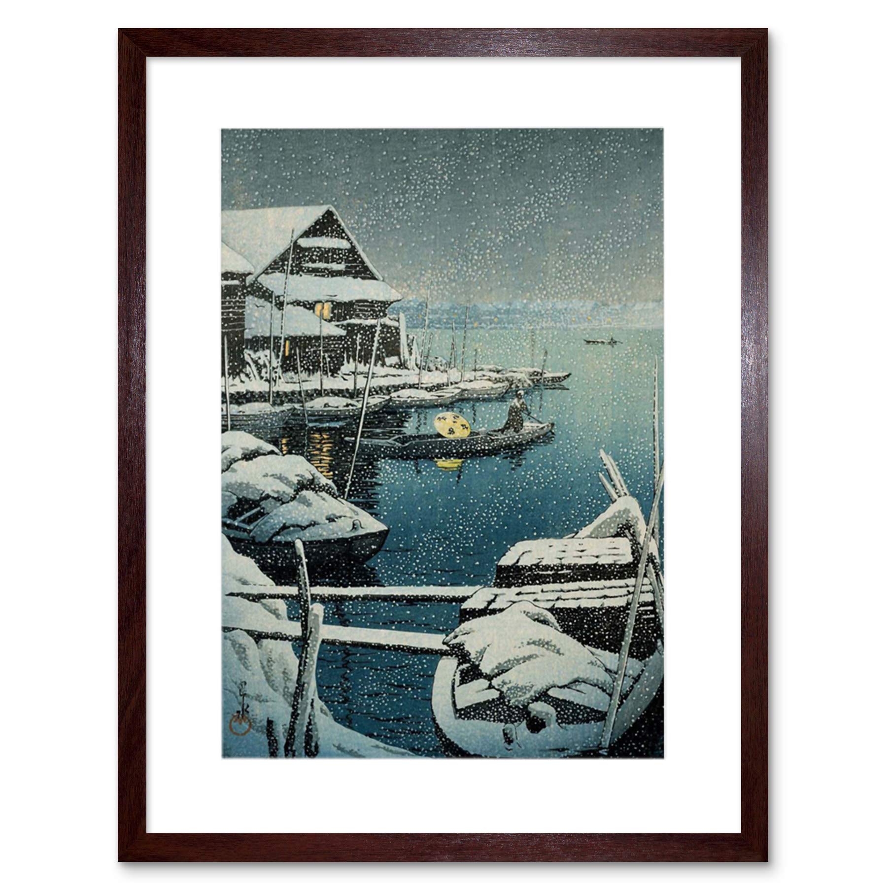 Wee Blue Coo Painting Snow Lake Mukaijima Kawase Hasui Japan Framed Wall Art Print — image 1