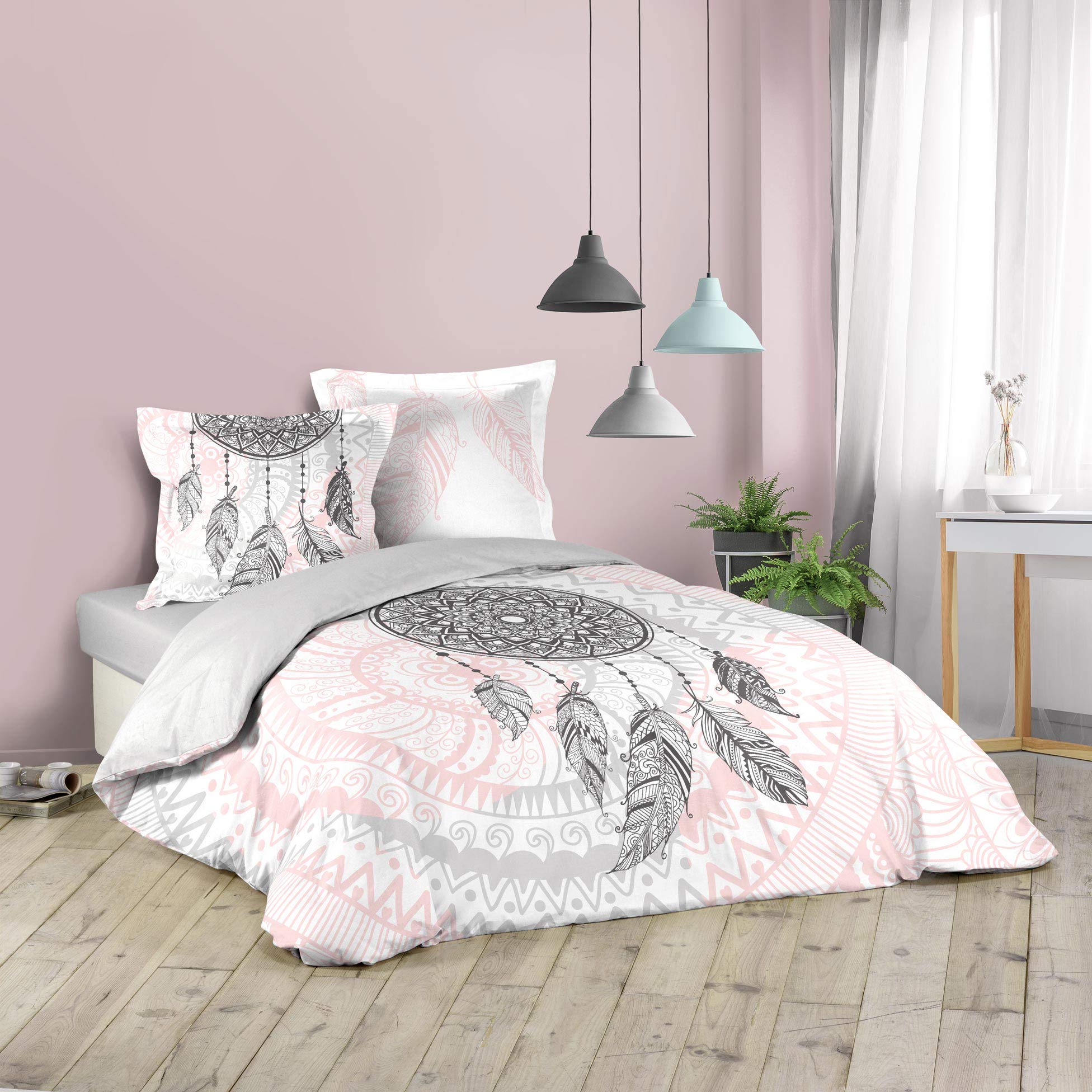 Douceur d'Intérieur 3-piece set, pink, 200 x 200 cm, printed 42 threads, name place design
