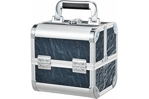 Costravio Makeup Train Case Organizer Box, Tavel Make-up Cosmetic Storage, Nail Supplies Storage Organizer with 2-Tier Tackle Trays & Mirror, Portable Lockable Carrying Case for Women or Girls