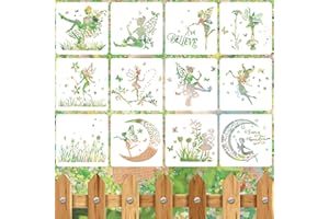 RESFLYAR 12 PCS Fairy Stencils Reusable Butterfly Moon Fairy Wildflower Templates for Painting on Wood Wall Glass Canvas Scrapbook DIY Craft Home Decor 4.7 x 4.7 Inch