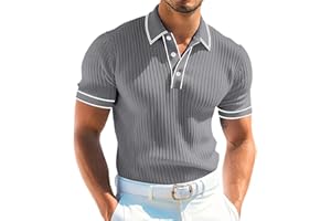 Men's Knit Lapel Collar Sweater Short Sleeve V-Neck Pullover Sweaters Casual Button Up Tops Ribbed Knitted Shirts