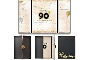 DOUBLESHOOT 90th Birthday Guest Book Black Gold Party Decorations for Men 12"x18" - 90 Years Guest Book Sign in Poster Card - Ninety Party Keepsake Gift - Aged to Perfection - Pen Not Included