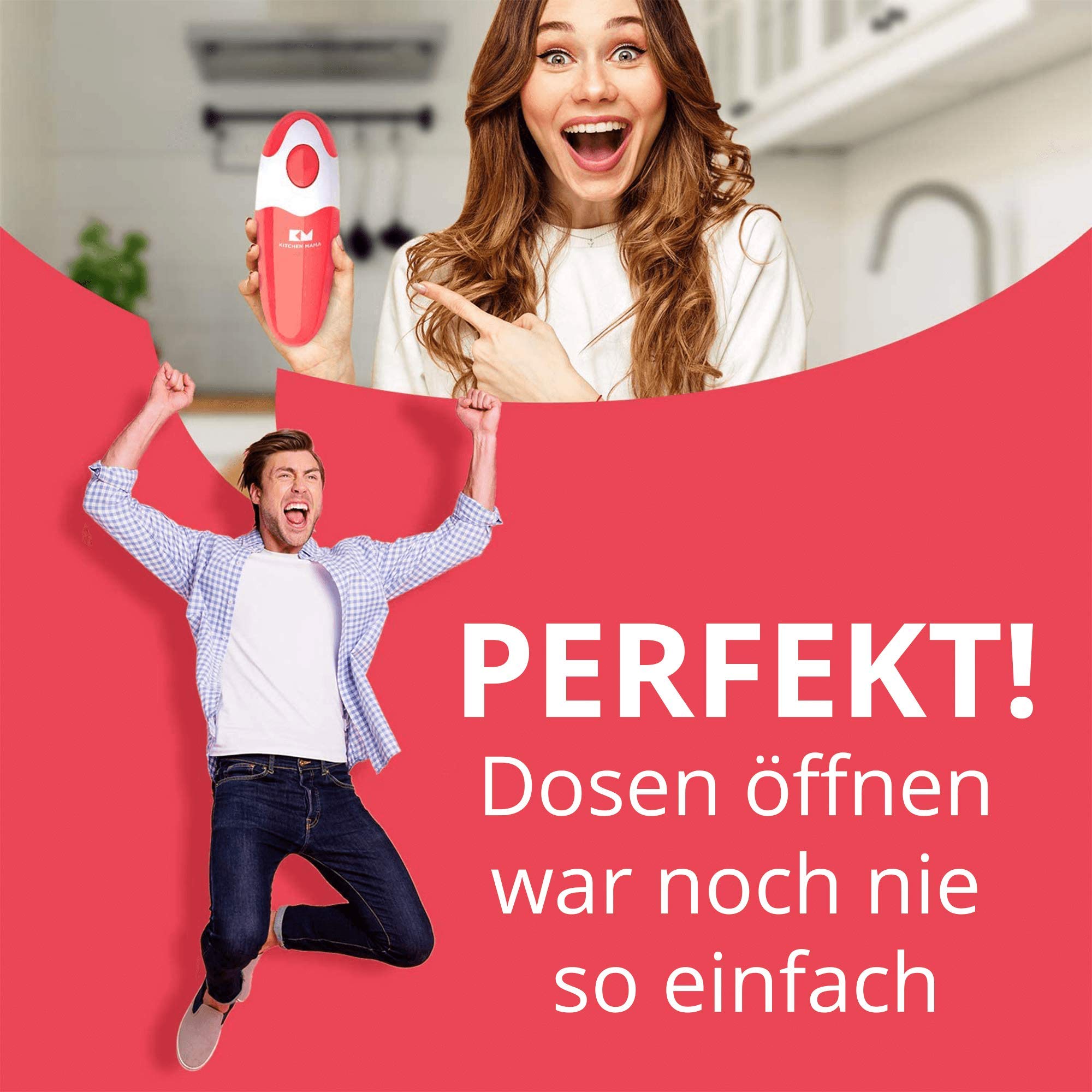 Kitchen Mama electric can opener: open your cans with the simple push of a button, no sharp edges, food-safe and battery-operated can opener