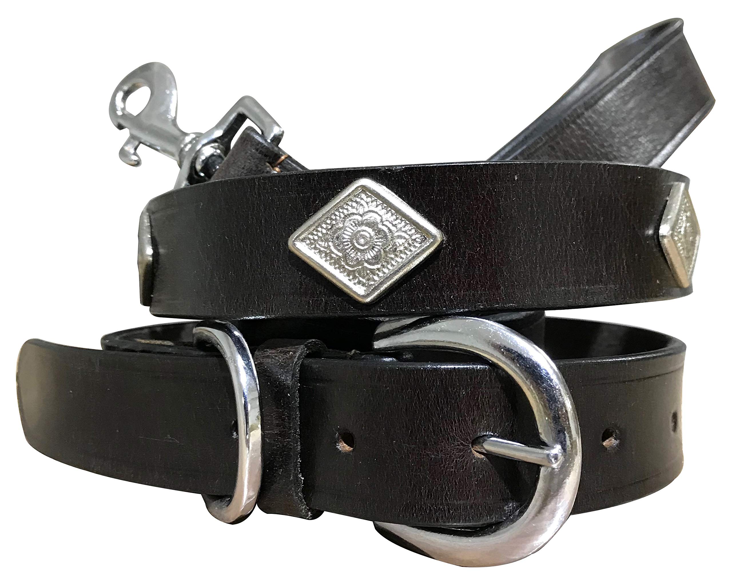 BRADLEY CROMPTON Genuine Leather Matching Pair Dog Collar and Lead Set L