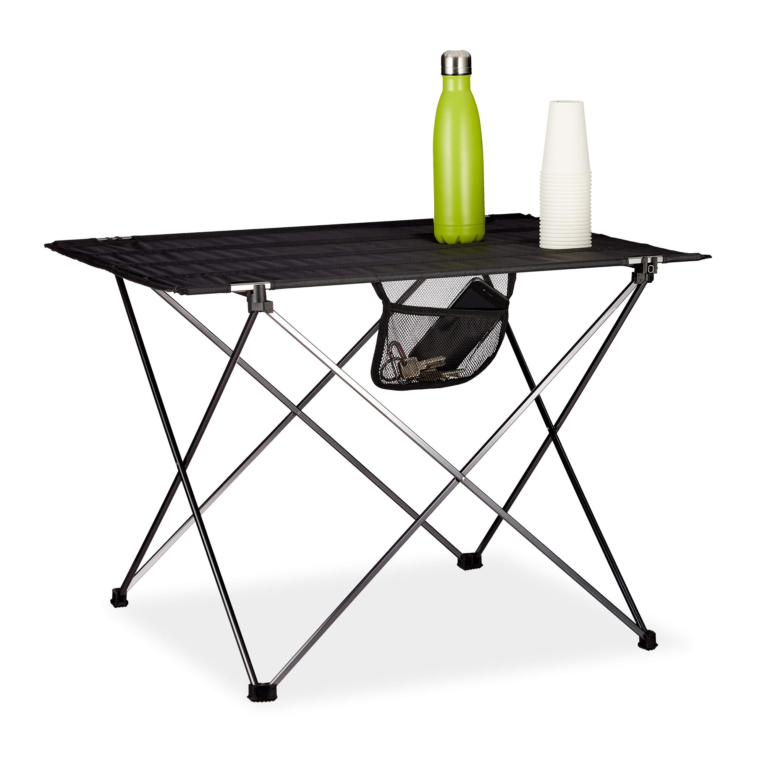 Relaxdays Folding Camping Table with Bag, Lightweight, Outdoor Furniture, HWD 51x73.5x54.5cm, Aluminium, Black