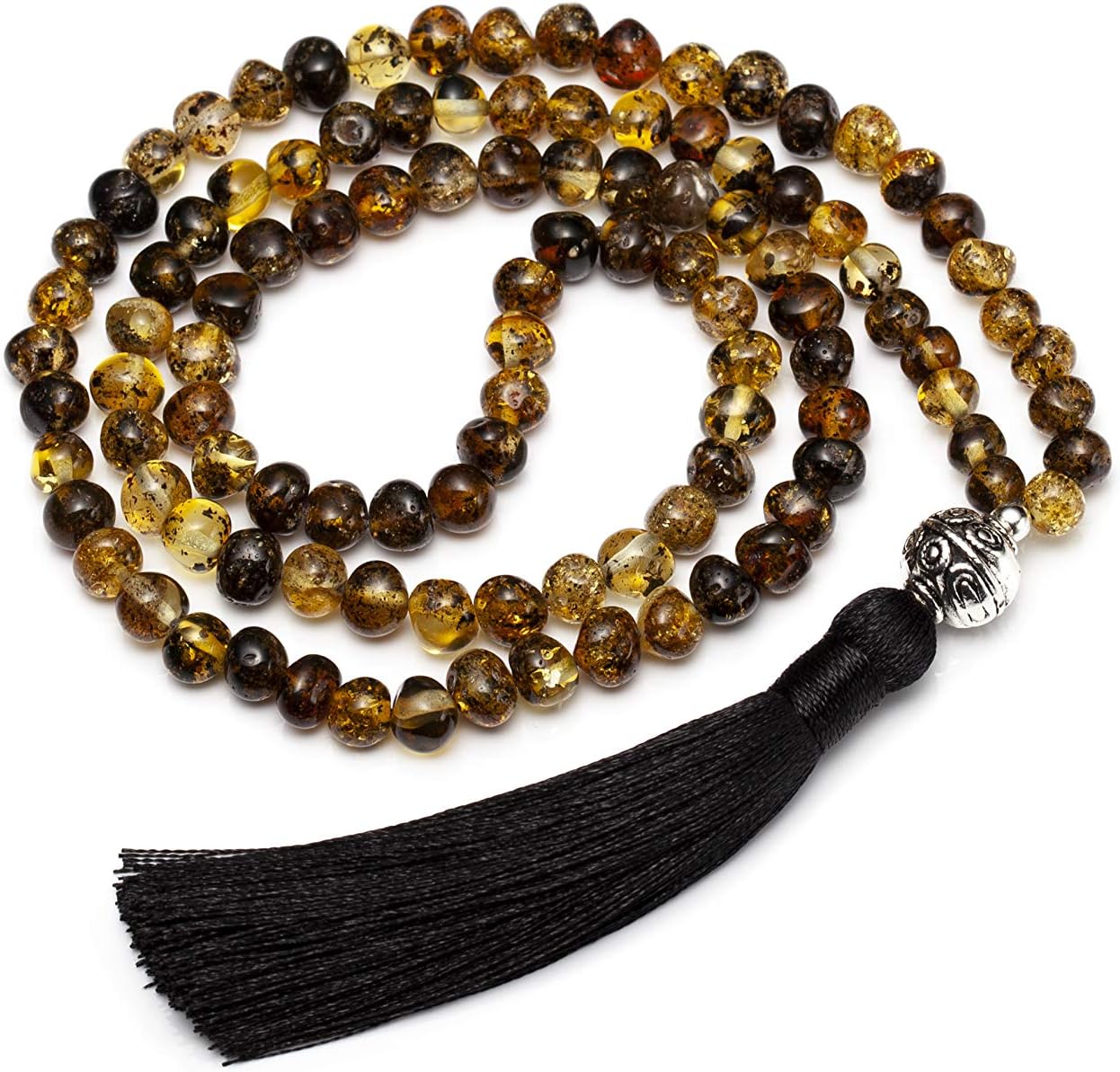 Green Baltic Amber Prayer 108 Beads - Buddhist Meditation Mantra Japa Mala Necklace