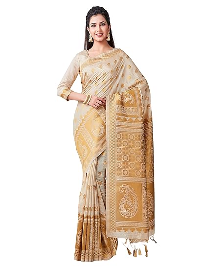 Women's Kanchipuram Art Silk Saree With Unstitched Blouse Piece (82_Off-White)