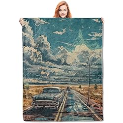 VANZEV Vintage Car Route 66 Blanket, Classic Car