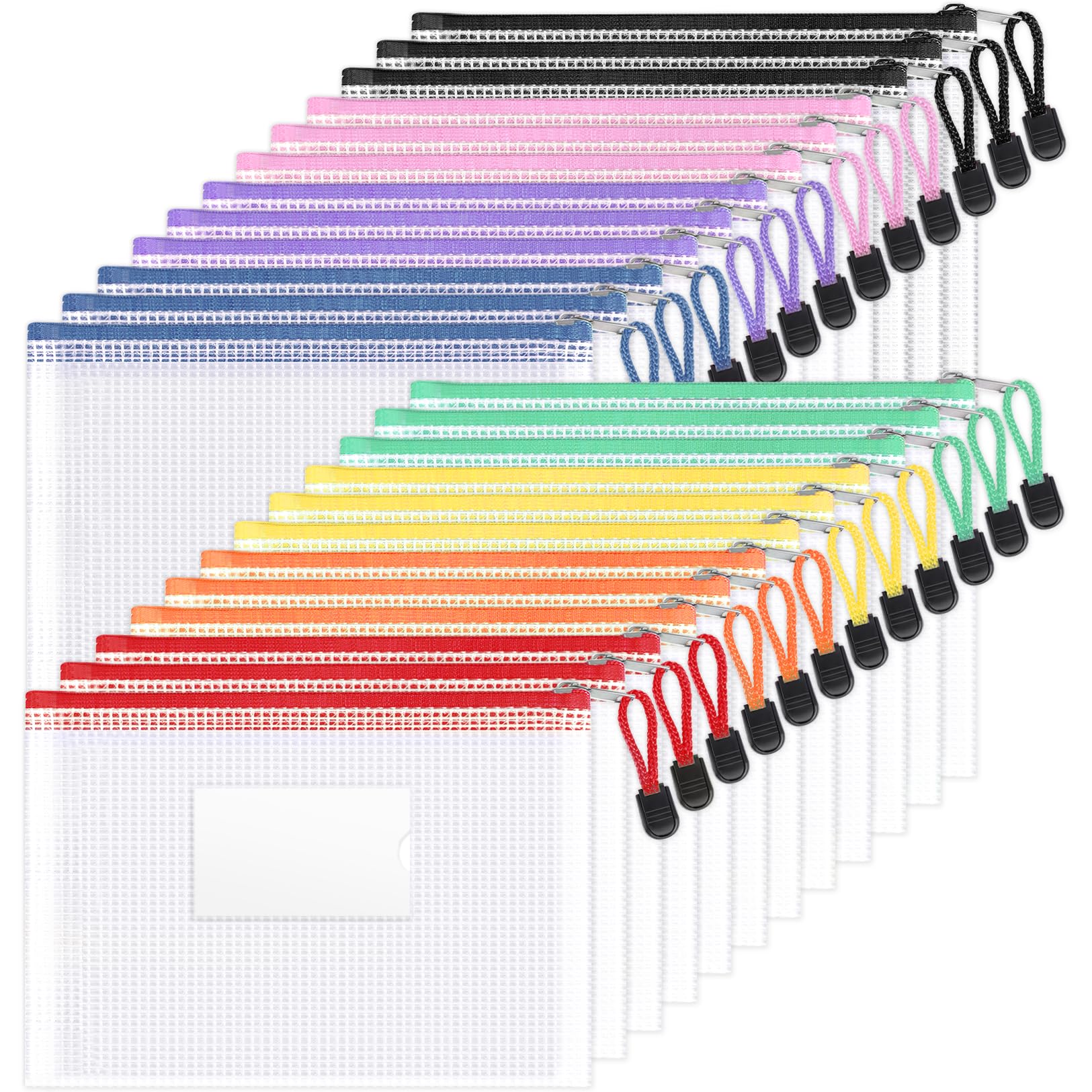 Sooez 24 Pack Mesh Zipper Pouch Bags with Label