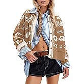 MISSACTIVER Floral Print Button Down Cardigan Sweaters for Women Long Sleeve V Neck Open Front Knit Crop Tops Fall Jacket