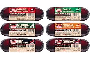 Klement's Summer Sausage Variety Pack - One 12oz Package of Each Flavor (Original, Garlic, Jalapeno, Cheddar & Pepper Jack) & 10oz Package of Beef