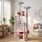 PAWZ Road Flower Cat Tree 72" Cat Tower with Condos&amp;Hammock for Large Cats | Cute Cat Tree in Pink&amp;Blue, 20"&times;16" Hammock for Adult Cats, 7 Scratch Posts + Pad, Dual Condos&amp;Perches for Multi‑Cats
