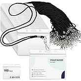 Marspark 100 Sets Lanyards with ID Badges Bulk, Clear Plastic Horizontal Name Tags Badge ID Card Holders, Flat Neck Lanyards with Swivel Hook for Adults Staff Teacher School Office Supplies(Black)