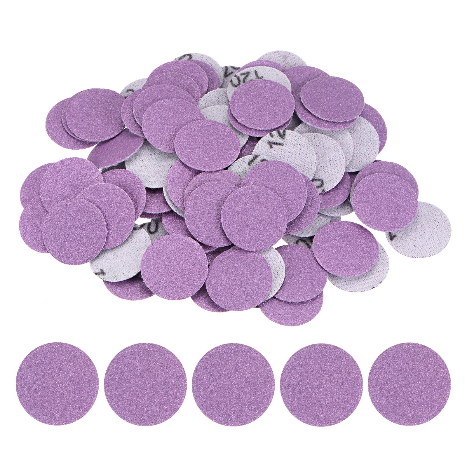 Kozelo 100pcs Premium Sanding Discs Hook and Loop - [1 Inch x 120 Grits] Purple Sandpapers Mini Size for Jewelry Wood Metal Polishing