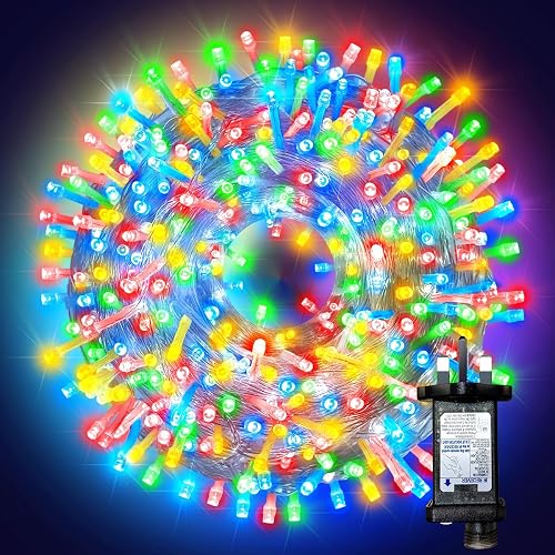ARKOCHIC 35M Fairy Light Outdoor Christmas Lights, 300 LED Multicolor Christmas Tree Lights, IP65 Waterproof 8 Modes Memory Linkable Cluster Light Indoor Outside Decorations (No Remote)