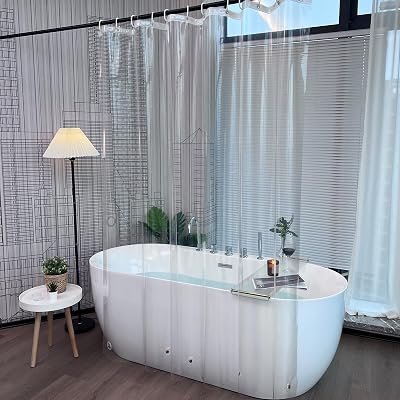 EurCross Clear Shower Curtain 200cm Mould Mildew Resistant PEVA with 5 Magnets