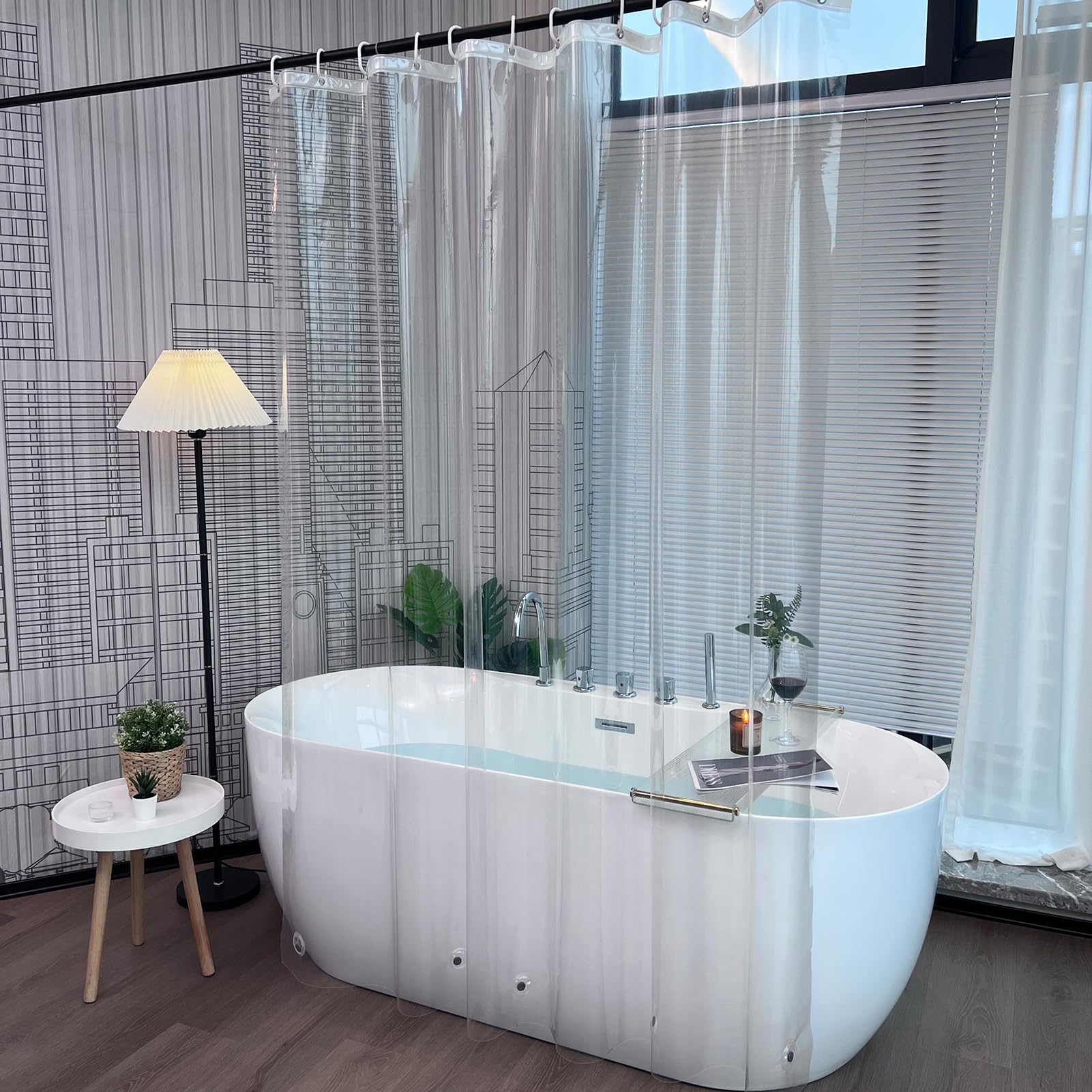 EurCross Clear Plastic Shower Curtains Mould Proof and Mildew Resistant,Transparent Waterproof High Grade PEVA 200cm Long Shower Curtain Liner for Bathbroom with 5 Magnet Weights